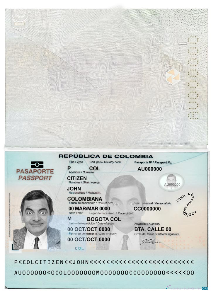 Download Colombia passport (2018 present) Photoshop template